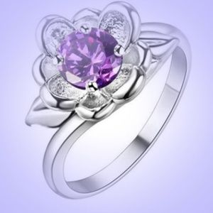 Designer Inspired Flower with Purple Gemstone Silv